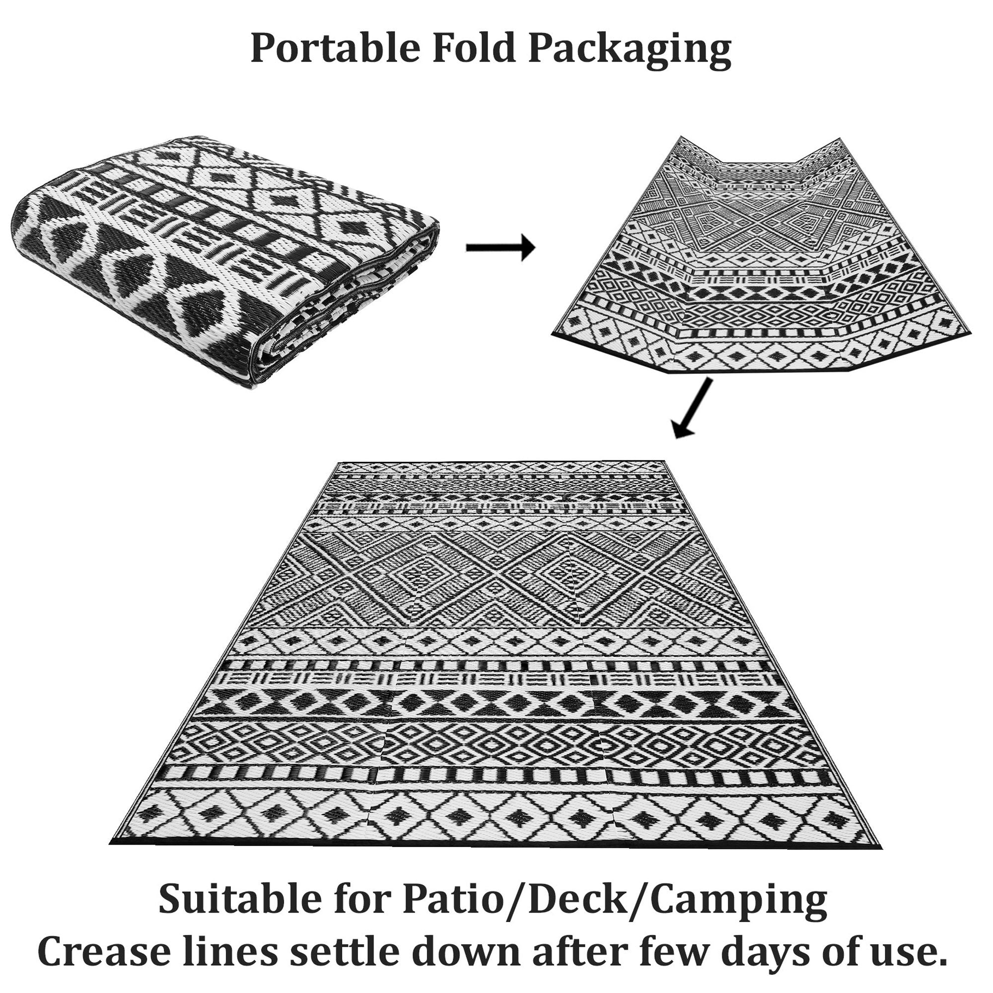 Relic Outdoor Recycled Plastic Rug for Camping (Black / White)