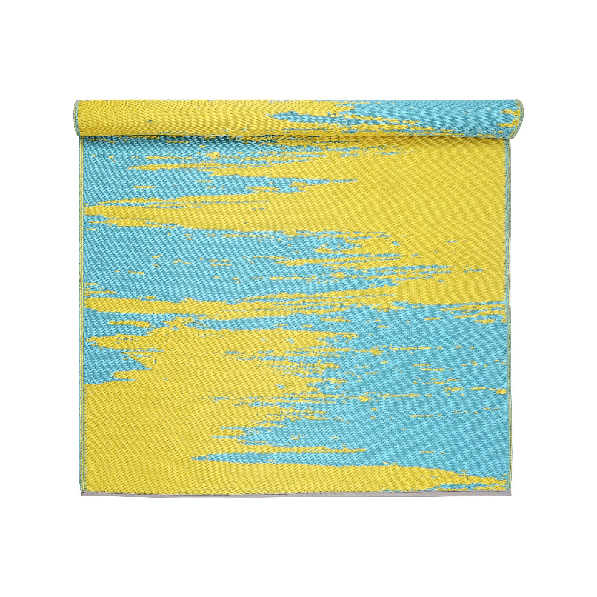 Liza Outdoor Recycled Plastic Rug (Aqua Blue & Yellow)