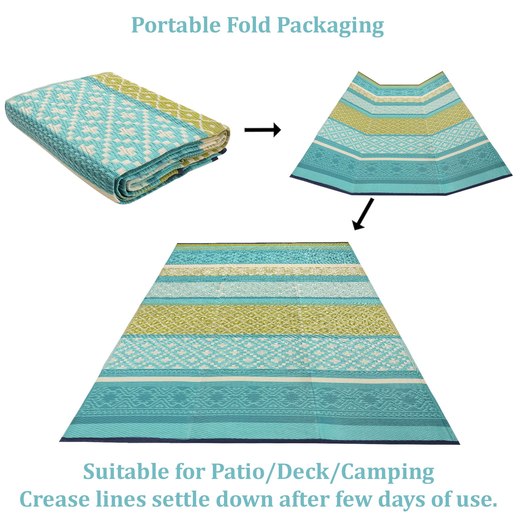 Outdoor Recycled Plastic Rug for Camping (Turquoise Blue / Green)