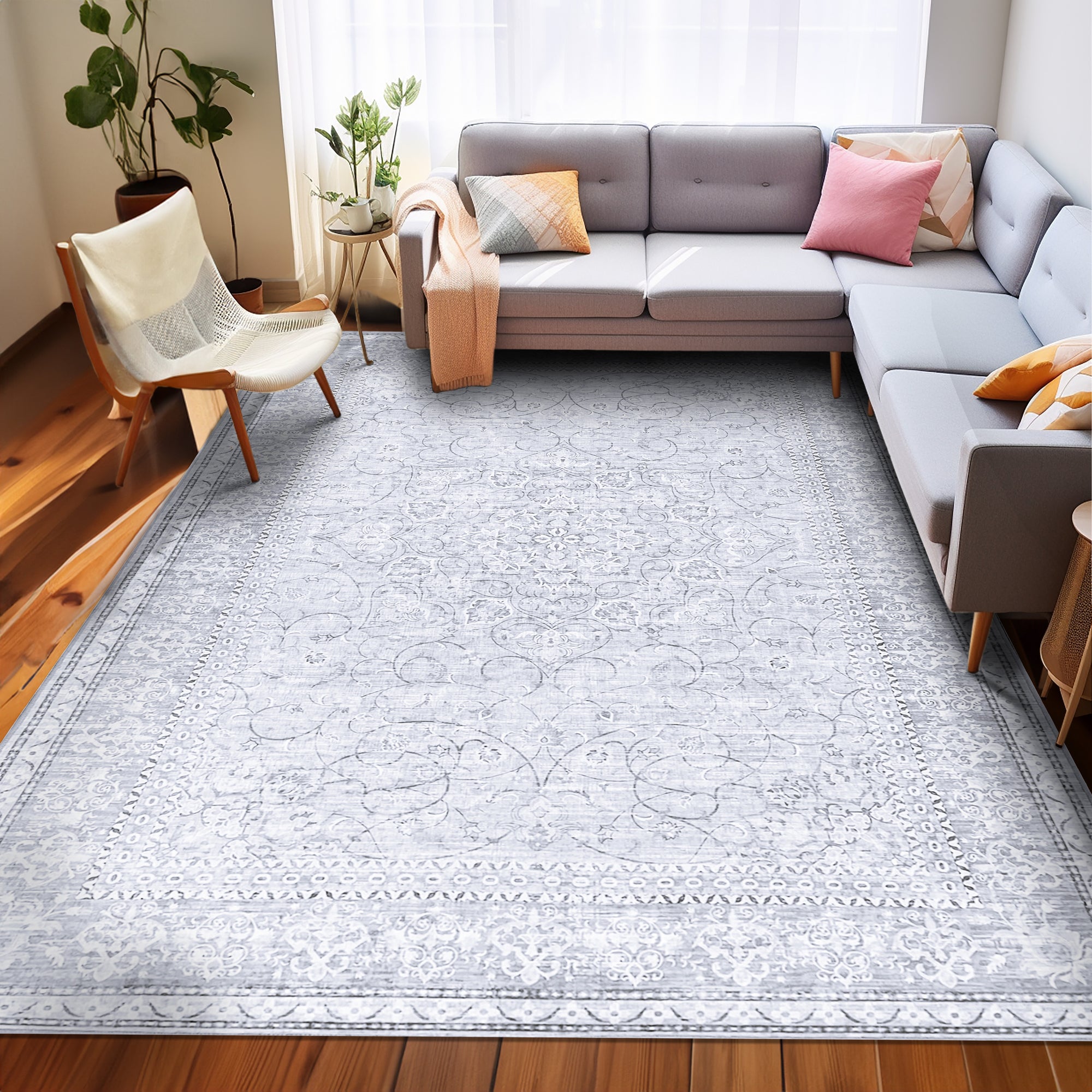 Adora Light Grey Machine Washable Rug and Runner - For Living Room, Dining Room, Bedroom, Kitchens, Kids/Nursery Room