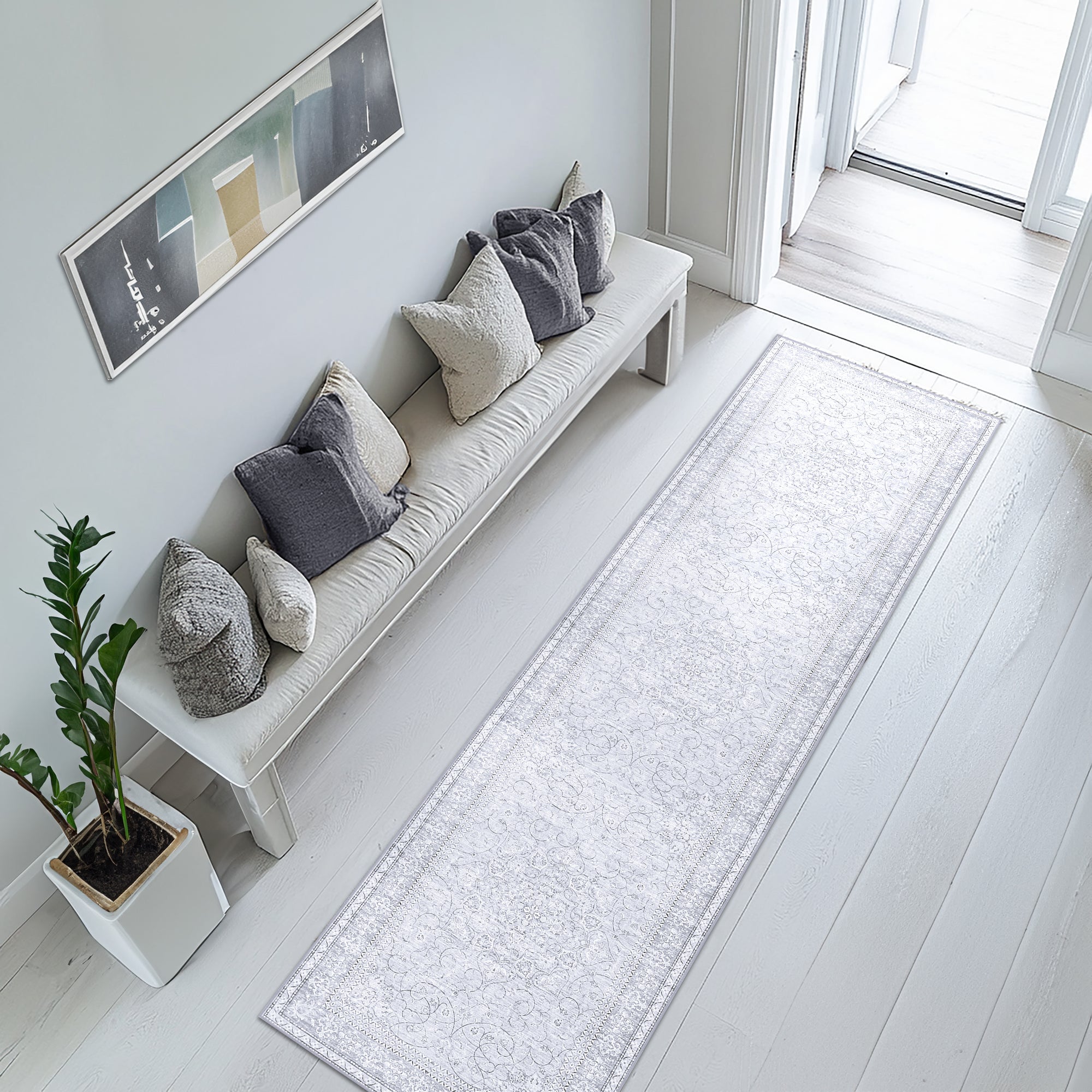 Adora Light Grey Machine Washable Rug and Runner - For Living Room, Dining Room, Bedroom, Kitchens, Kids/Nursery Room