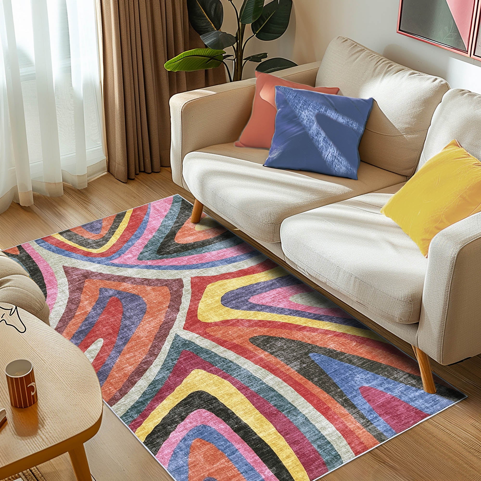 Jayden Multicolour Machine Washable Rug - For Living Room, Dining Room, Bedroom, Kitchens, Kids/Nursery Room