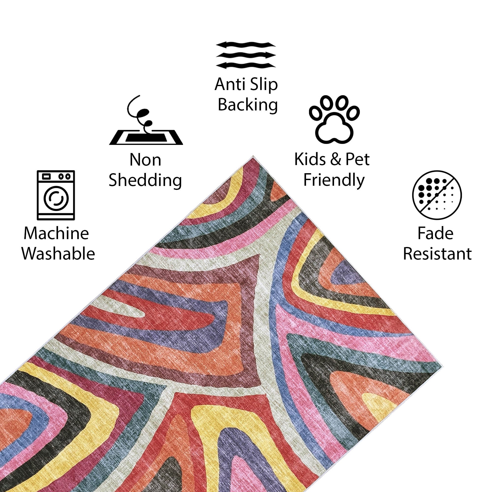 Jayden Multicolour Machine Washable Rug - For Living Room, Dining Room, Bedroom, Kitchens, Kids/Nursery Room