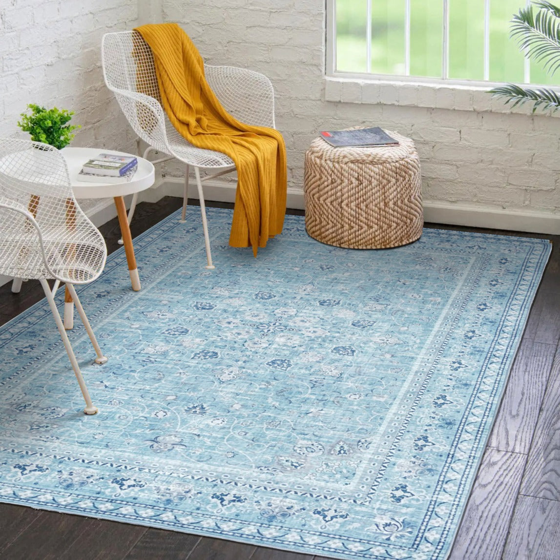 Adora Pacific Blue, Sea Blue & White Machine Washable Rug and Runner - For Living Room, Dining Room, Bedroom, Kitchens, Kids/Nursery Room