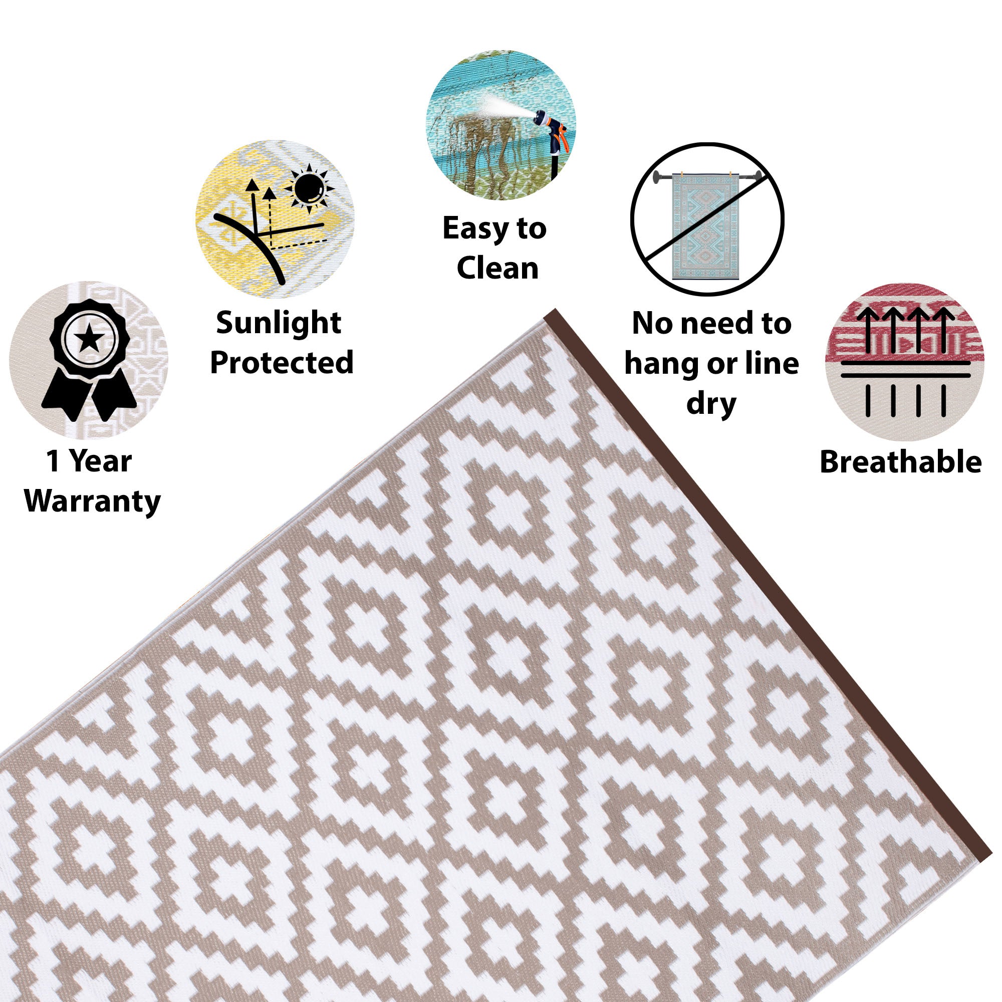 Nirvana Outdoor Recycled Plastic Rug (Simple Taupe/White)