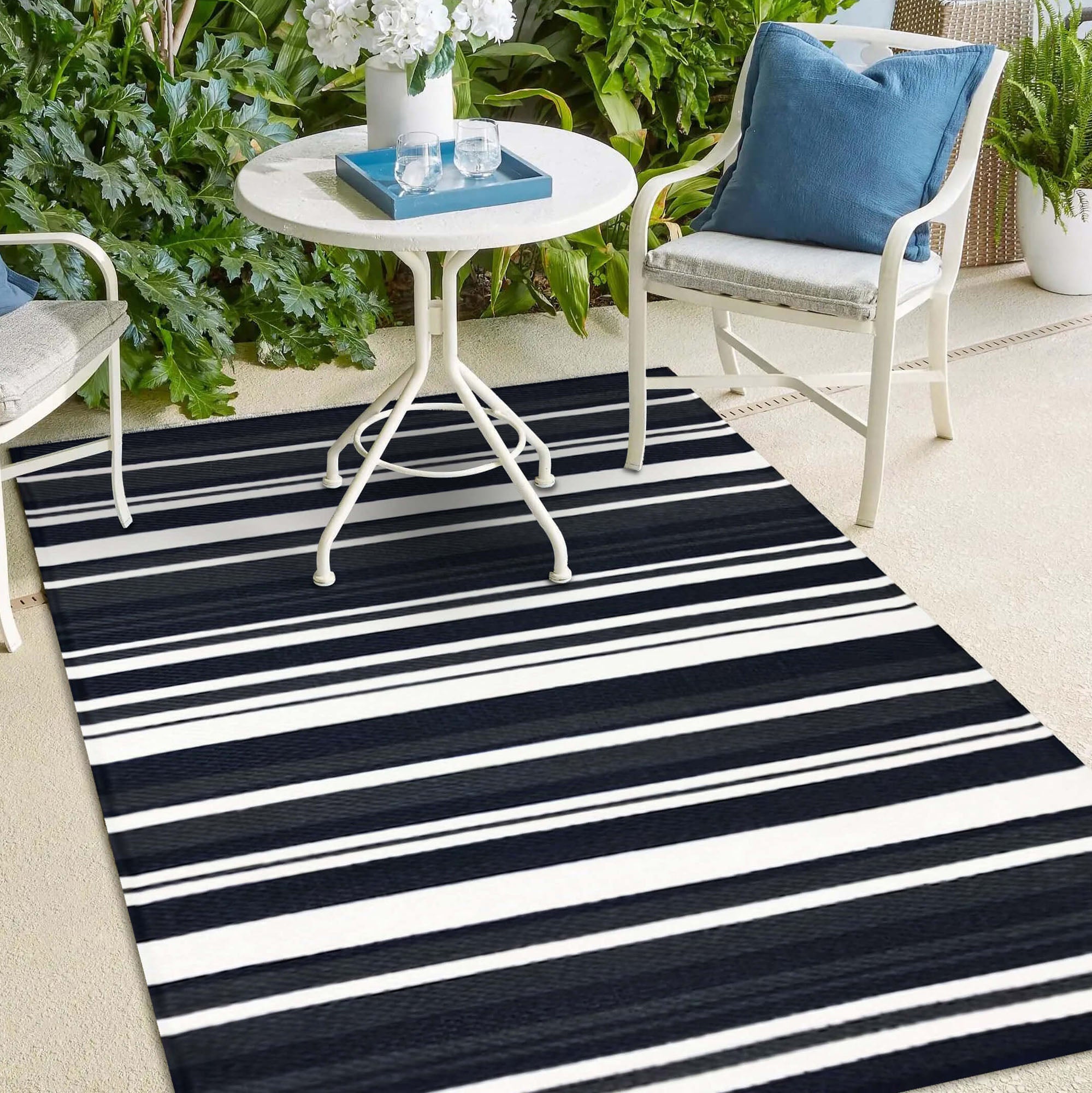 Broadway Dark Blue Grey Outdoor Rug